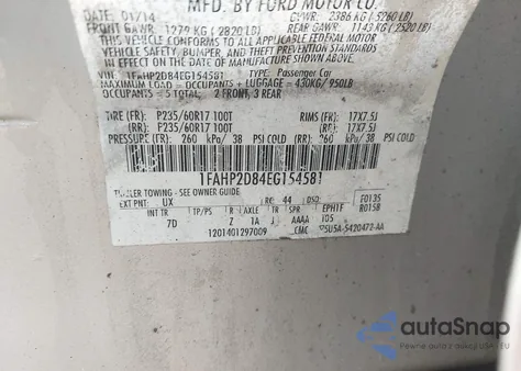 2014 Ford Taurus Se from USA, damaged, VIN 1FAHP2D84EG154581